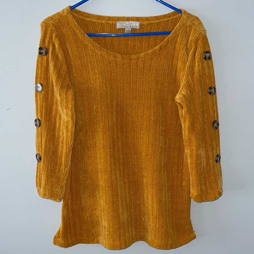 Carolyn Taylor Knit Pullover Yellow Gold Sweater with 3/4 sleeves Small